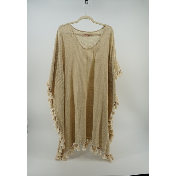 Vintage by Naudic Other - Vintage by Naudic Poncho Cotton Beach Cover up Tassel Trim Coastal Cowgirl Large